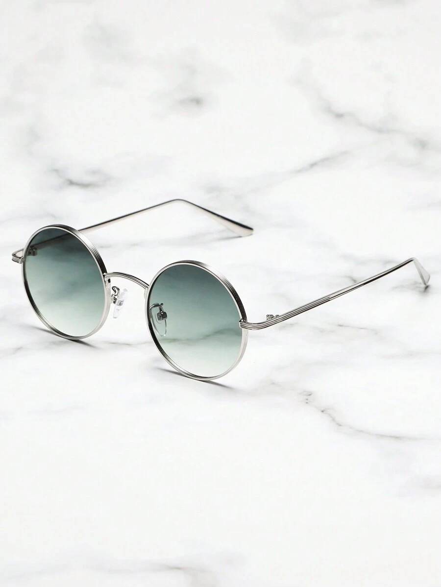 1 Pair Vintage Style Round Metal Frame Fashion Glasses For Summer Beach Vacation,Outdoor,Travel - Ombre - View 1