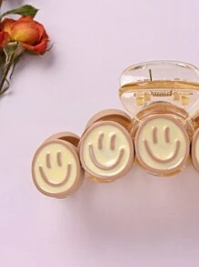 1pc Colorful Resin Dopamine Face Claw Clip For Girls, Fashionable & Cute For Daily Use - Beige - View 3