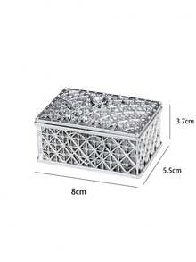 歐式鍍金長方形塑膠盒創意鏤空糖盒電鍍包裝盒寶盒造型糖盒 - 銀色 - 查看 2