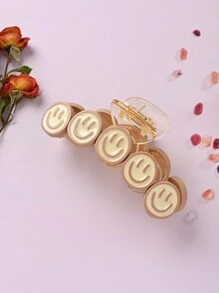 1pc Colorful Resin Dopamine Face Claw Clip For Girls, Fashionable & Cute For Daily Use - Beige - View 2
