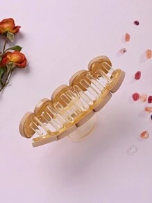 1pc Colorful Resin Dopamine Face Claw Clip For Girls, Fashionable & Cute For Daily Use - Beige - View 5