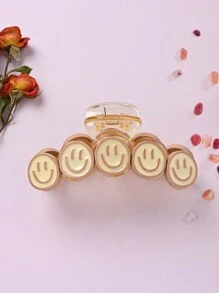 1pc Colorful Resin Dopamine Face Claw Clip For Girls, Fashionable & Cute For Daily Use - Beige - View 1