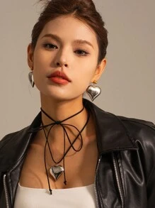 1入18K金鍍現代心形系列復古經典心臟韓國絨面吊墜項鍊，女性時尚配飾 - 金黃色 - 查看 8