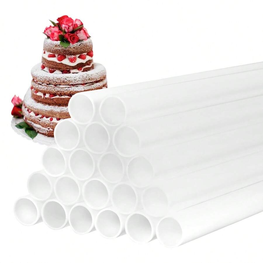 20Pcs Cake Dowels White Plastic Cake Support Rods Round Dowels Straws With 0.4 Inch Diameter & 9.4 Inch/11.8 Inch Length Reusable Cake Sticks For Tiered Cake Construction And Stacking - White - 24 cm - View 1