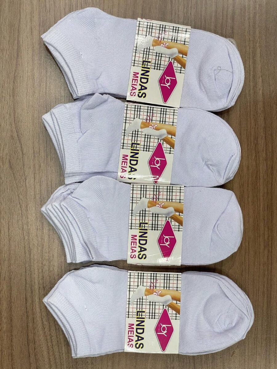 Kit 12 Pares Meias Soquetes ótima qualidade unissex Tamanho 36-40 - Branco - Visão 1