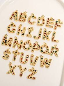 1 Pc Crystal Decor Gold Initial Necklace For Women Pendant Necklaces Daily Party Christmas Jewelry Gifts - Multicolor - View 2