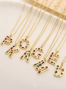 1 Pc Crystal Decor Gold Initial Necklace For Women Pendant Necklaces Daily Party Christmas Jewelry Gifts - Multicolor - View 4