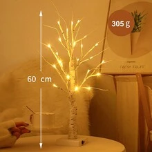 1入2英尺24個led發光樺樹燈帶開關按鈕,電池盒或usb供電,適用於室內臥室聖誕節裝飾,婚禮派對,家庭diy裝飾(暖白色) - 黃色 - 查看 4