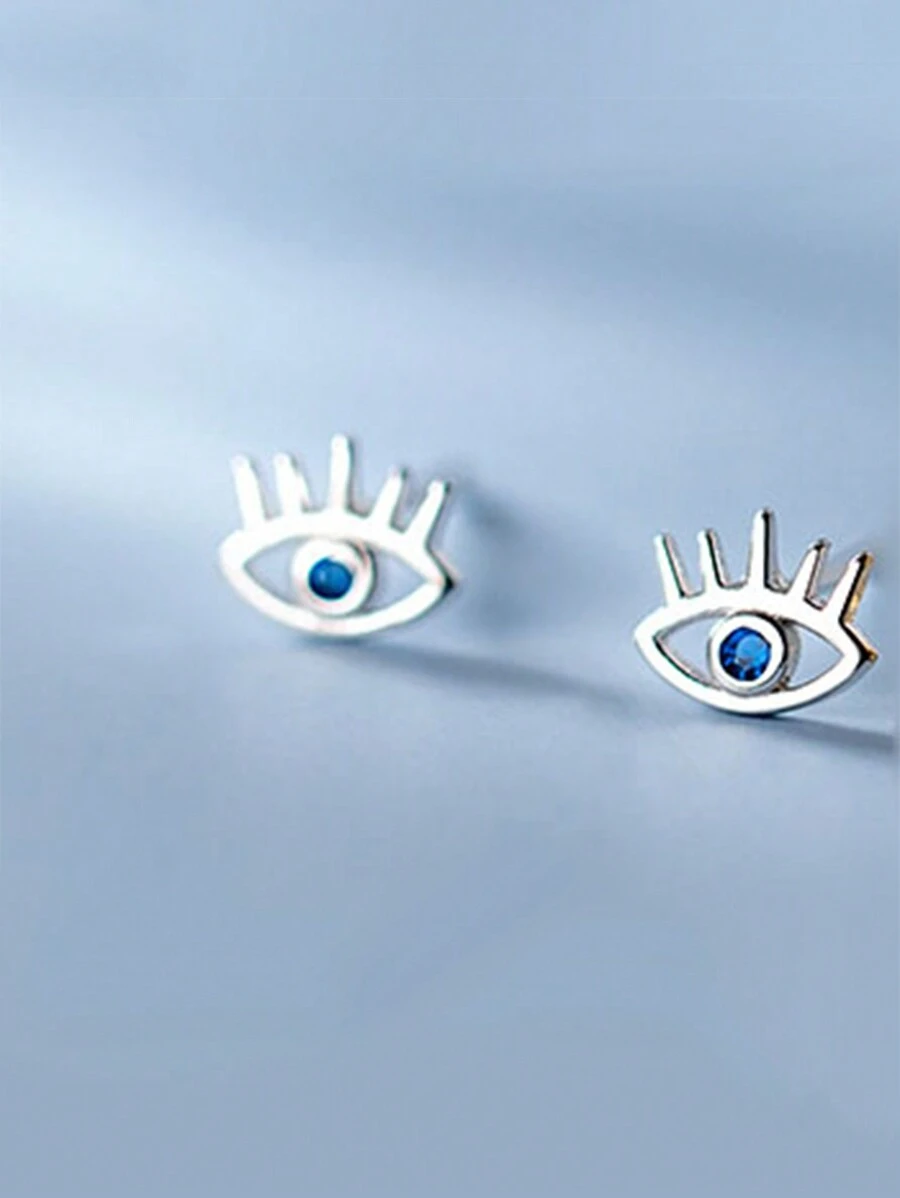 1pair Simple 925 Sterling Silver Eye Shaped Stud Earrings, European And American Style, Gift For Women - Silver - View 1