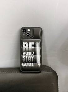 One Letter Printed Air Cushion Fine Hole Down Jacket Phone Case Compatible With IPhone - Black - View 3