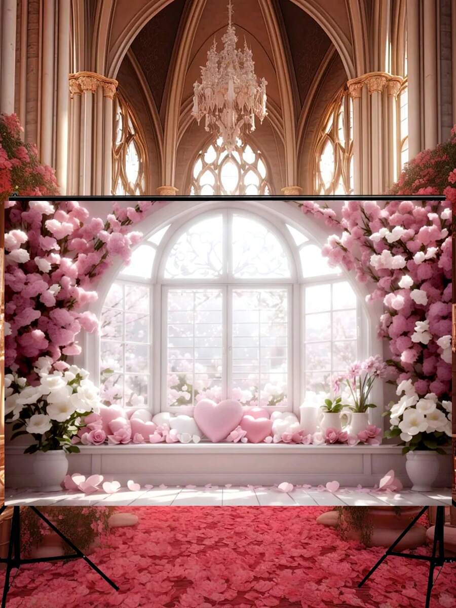 1 件聚酯纖維布料卡通花窗婚禮背景,多種尺寸可選,適合婚禮、週年紀念派對、家居室內裝飾、影樓背景 - 彩色 - 查看 1