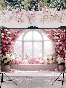 1 件聚酯纖維布料卡通花窗婚禮背景,多種尺寸可選,適合婚禮、週年紀念派對、家居室內裝飾、影樓背景 - 彩色 - 查看 3