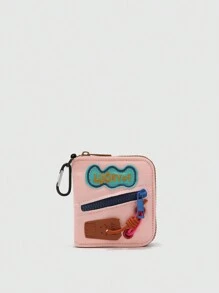时尚百搭拼色小包带拉链装饰多隔层小卡包钱包短款钱包 - 粉色 - 查看 1
