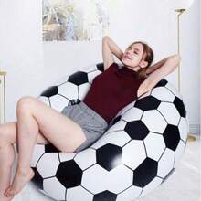 1 Pieza de sillon inflable sofa comodo y practico para descansar forma de balon de futbol - Blanco y Negro - Ver 3