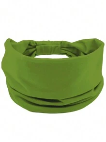 1入組女款橄欖綠色寬邊簡約打結高彈性吸汗透氣瑜伽頭帶,適用於運動 - 橄欖綠 - 查看 3