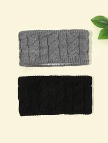 2pcs Women's Thick Knitted Headbands With Crossed Design, Retro Street Style, Wide Brim & Double-Layered For Warmth, Suitable For Daily Wear And Outdoor Activities - Multicolor - View 3