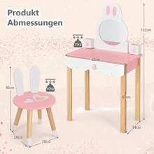 Children's Dressing Table With Mirror, Cosmetic Table With Stool, Dressing Table With Large Drawers, Dressing Table, Makeup Table For Girls & Children (Pink) - 粉色 - 查看 4