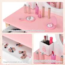 Children's Dressing Table With Mirror, Cosmetic Table With Stool, Dressing Table With Large Drawers, Dressing Table, Makeup Table For Girls & Children (Pink) - 粉色 - 查看 2