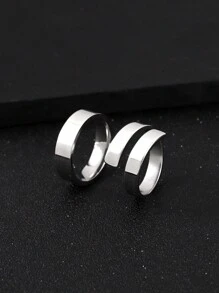 2pcs/Set Men's Simple Plain Stainless Steel Rings - Silver - View 2