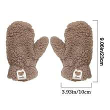 可愛熊熊白手套,加厚冬季保暖學生騎車防寒保暖手套,吊掛頸部女士內衣 - 卡其色 - 查看 2