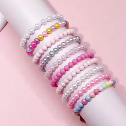 10入組女孩可愛多彩魅力珠子手鐲，適用於節日派對生日禮物女孩飾品