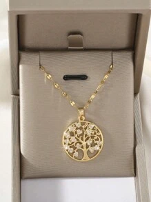 1件时尚简约百搭的个性优雅精致金色生命之树猫头鹰吊坠项链，适合女性日常佩戴 - K款 - 查看 11