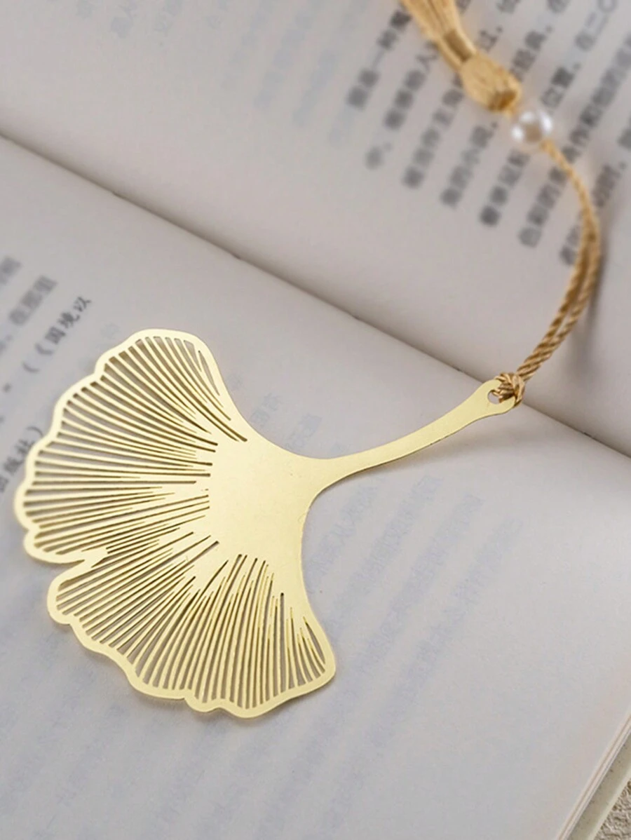 1pc Metal Bookmark With Leaf Vein & Hollow Design, Retro Brass Bookmarker, Memorial Gift, Chinese Style, Suitable For Teacher's Day And Graduation Season - Gold - View 1