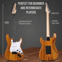 LyxPro CS Beginner 39" Stratocaster Electric Guitar & Electric Guitar Accessories Players With Guitar, Amp Cable, 6 Picks & Learner'S Guide, Solid Wood Body, Volume/Tone Controls, 5-Way Pickup - 桃花心木 - 查看 3