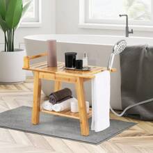 Taburete de baño de bambú, asiento de ducha con toallero y 2 niveles, soporta hasta 150 kg, banco de ducha para mujeres embarazadas y ancianos, natural - Granate - Ver 3