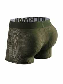 1件男士透氣網眼、海綿墊、提臀箱型短褲內褲 - 軍綠色 - 查看 2