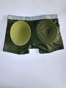 1件男士透氣網眼、海綿墊、提臀箱型短褲內褲 - 軍綠色 - 查看 7