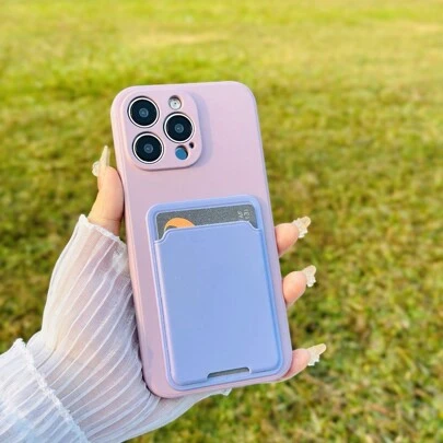 1个液态硅胶内双层绒布卡槽手机壳，防震且外观优雅，兼容 15 Pro Max、三星A14、红米手机，国际版，非国内版