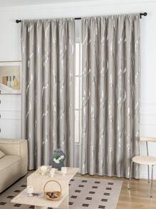 1pc Simple Style Silver Printed Blackout Curtain - Grey - View 1