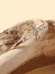 1 件裝簡約優雅十字幾何設計合金無刺穿 U 型鼻夾帶全水鑽裝飾女式 - 幾何 - 查看 3