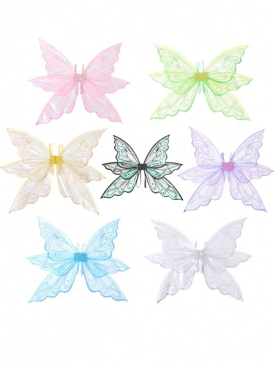 1入隨機顏色和風格的仙女蝴蝶翅膀,蜻蜓翅膀,生日派對假日演出天使翅膀,花式多彩蝴蝶精靈翅膀玩具