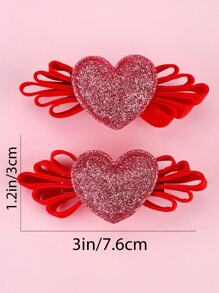 2入組實色愛心裝飾女童髮夾 - 紅色 - 查看 5