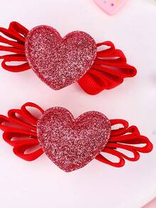2入組實色愛心裝飾女童髮夾 - 紅色 - 查看 3