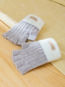1對女款/男款半指針織手套，灰白色保暖冬季手套 - 彩色 - 查看 4