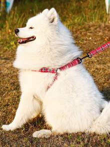 Supet 1set Plaid Reflective Harness And Leash For Small To Medium Dogs/Cats, Walking Out - Red - View 7