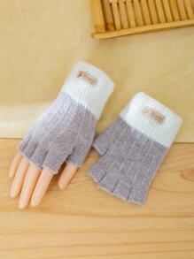 1對女款/男款半指針織手套，灰白色保暖冬季手套 - 彩色 - 查看 1