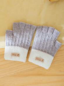 1對女款/男款半指針織手套，灰白色保暖冬季手套 - 彩色 - 查看 2