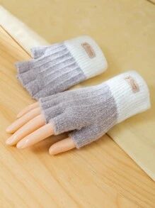 1對女款/男款半指針織手套，灰白色保暖冬季手套 - 彩色 - 查看 7