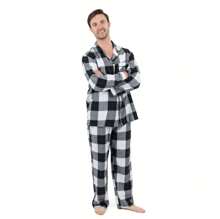 Famjams Mens Flannel Pajamas 2 Piece Christmas Pajama Set (Size Small-XXX-Large) - Kẻ sọc đen/trắng - Xem 1