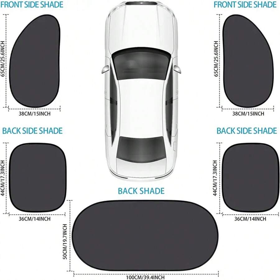 5 Pieces Car Curtain Set, Summer Mesh Sun Shield Car Window Blind Car Sun Shield For Cars, Black - Black - View 1