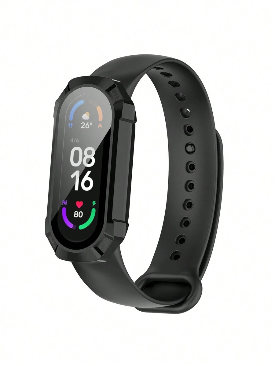 Pc + Tempered Glass Protective Case Compatible With Xiaomi Mi Band 7, Includes Screen Protector - Black - View 1