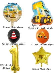 9 件裝建築拖拉機主題挖掘機充氣氣球卡車車輛橫幅嬰兒送禮會兒童男孩生日派對用品 - 橘色 - 查看 11
