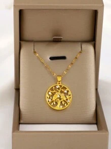 1件时尚简约百搭的个性优雅精致金色生命之树猫头鹰吊坠项链，适合女性日常佩戴 - K款 - 查看 14