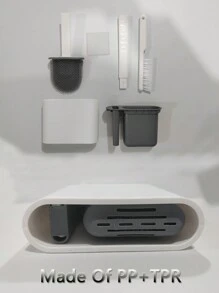 [2 Trong 1] Chổi cọ bồn cầu bằng silicon gắn tường có chổi cán dài lớn và nhỏ và giá đỡ không cần khoan để vệ sinh góc phòng tắm, lưu trữ phòng tắm - Màu xám đen - Xem 3