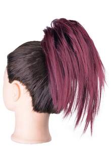 直髮髮髻接髮,合成假髮 全短馬尾髮髻接髮 彈性髮髻 女式髮髻 簡易髮髻 爪夾 馬尾假髮 女式帶夾髮髮箍 - 酒紅色 - 查看 7