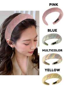 毛茸茸的針織頭帶,蓬鬆的海綿填充的頭箍,針織條寬髮箍,冬季潤澤髮帶,女孩頭飾髮飾 - 粉紅色 - 查看 11